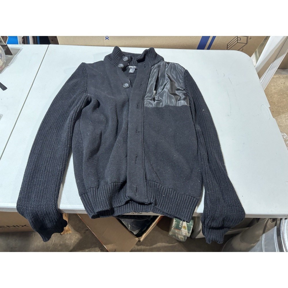 Mark Law Mens Long-Sleeve Button Full-Zip Luxury‎ Sweater, Black, Size S